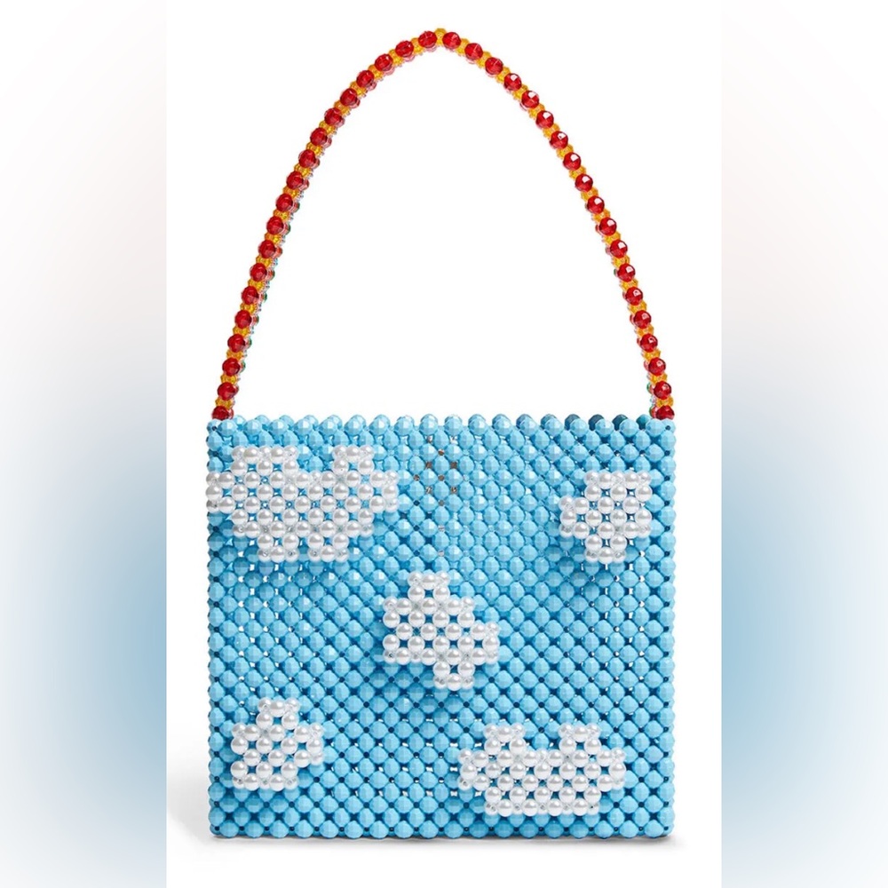 Susan Alexandra Blue Beaded Cloud-Pattern Shoulder Bag